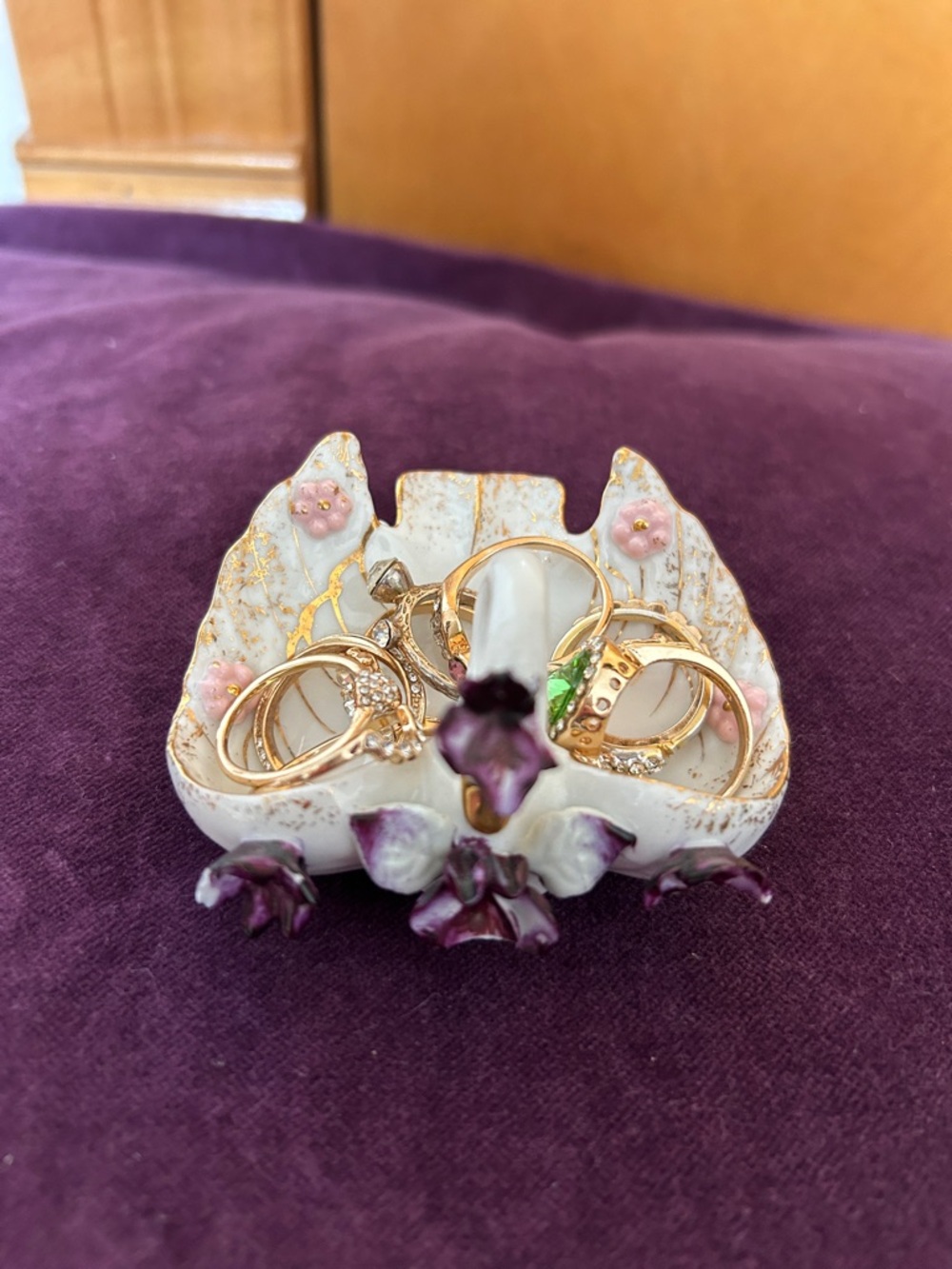 Porcelain Floral Ring Dish with mystery ring lot